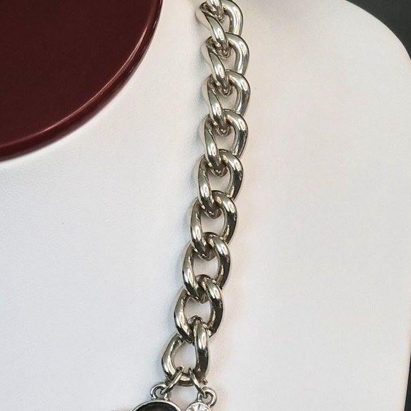 Womens Silver Tone Heavy Chunky Chain Prong Set Crystal Statement Necklace - Picture 8 of 10